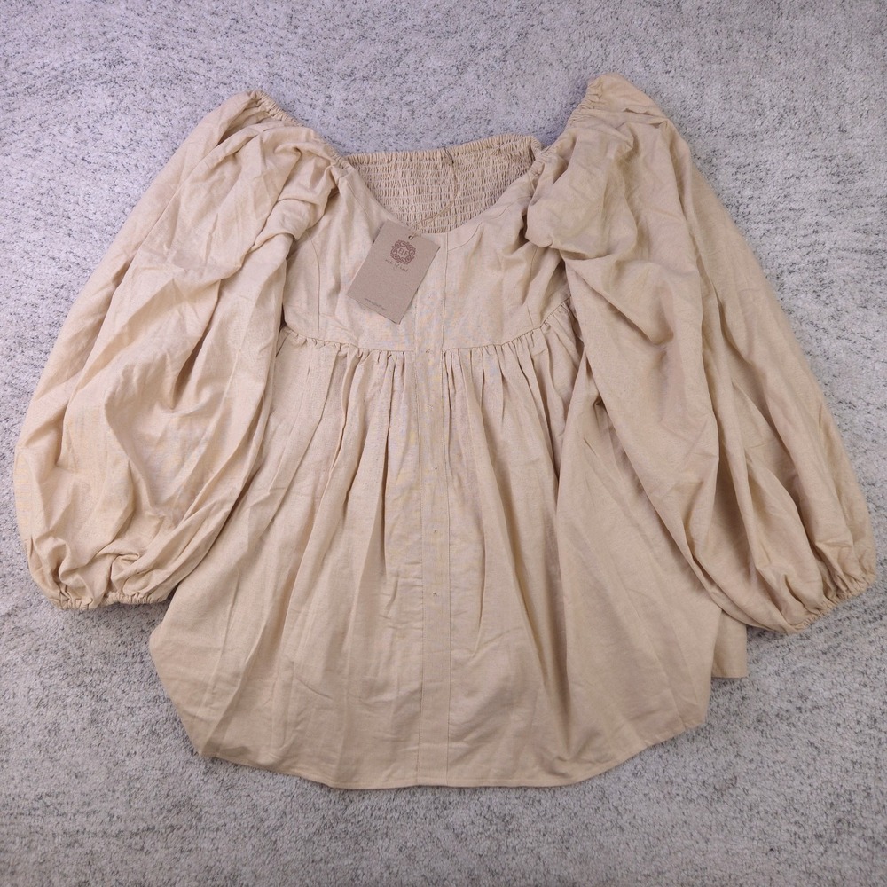 Elf Bali Dress Sz XXXL Mini Puff Sleeve Linen Chloie Empire Waist NWD